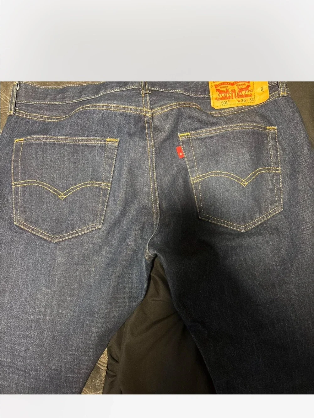 Levi's Men's Dark Indigo Straight Jeans with Yellow Stitching